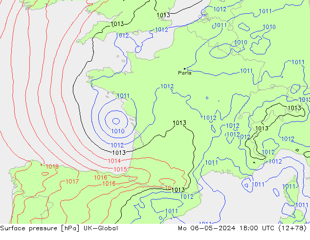 Atmosférický tlak UK-Global Po 06.05.2024 18 UTC