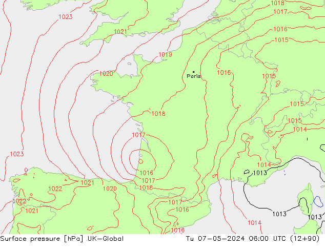 Luchtdruk (Grond) UK-Global di 07.05.2024 06 UTC