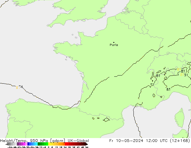 Height/Temp. 950 hPa UK-Global Fr 10.05.2024 12 UTC