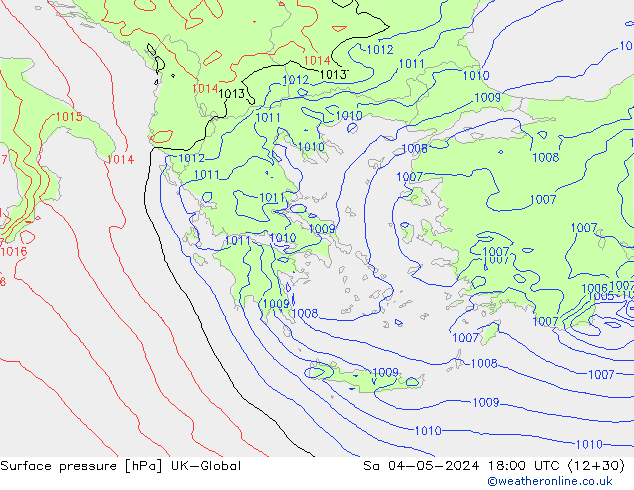 приземное давление UK-Global сб 04.05.2024 18 UTC