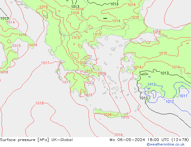 Presión superficial UK-Global lun 06.05.2024 18 UTC