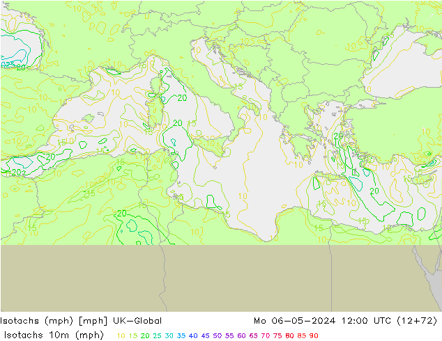 Isotachs (mph) UK-Global пн 06.05.2024 12 UTC