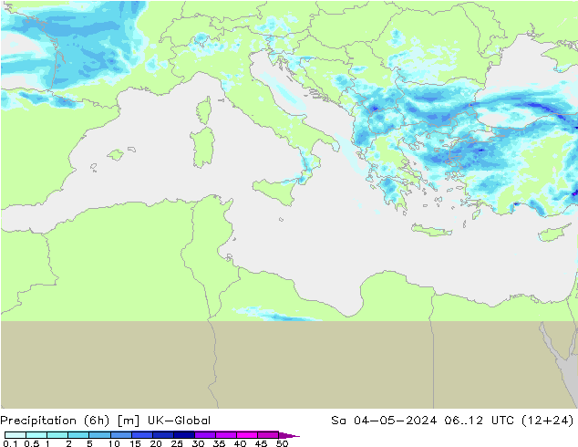 Precipitation (6h) UK-Global So 04.05.2024 12 UTC