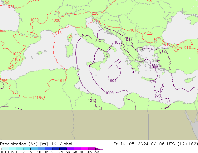 Precipitation (6h) UK-Global Fr 10.05.2024 06 UTC