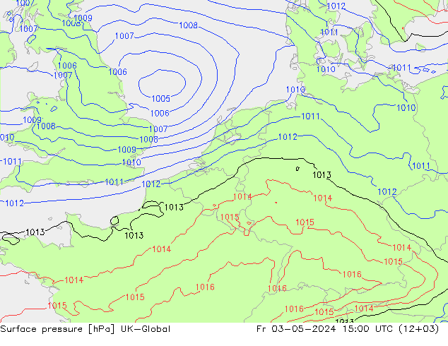 Pressione al suolo UK-Global ven 03.05.2024 15 UTC