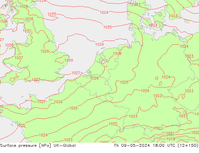 Surface pressure UK-Global Th 09.05.2024 18 UTC