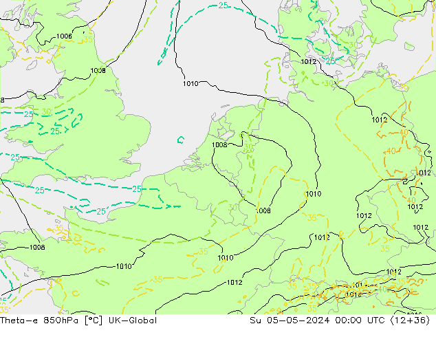 Theta-e 850hPa UK-Global So 05.05.2024 00 UTC