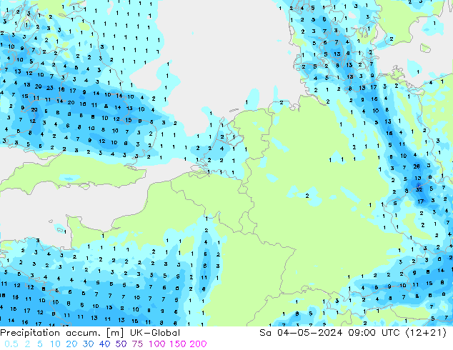 Precipitation accum. UK-Global So 04.05.2024 09 UTC