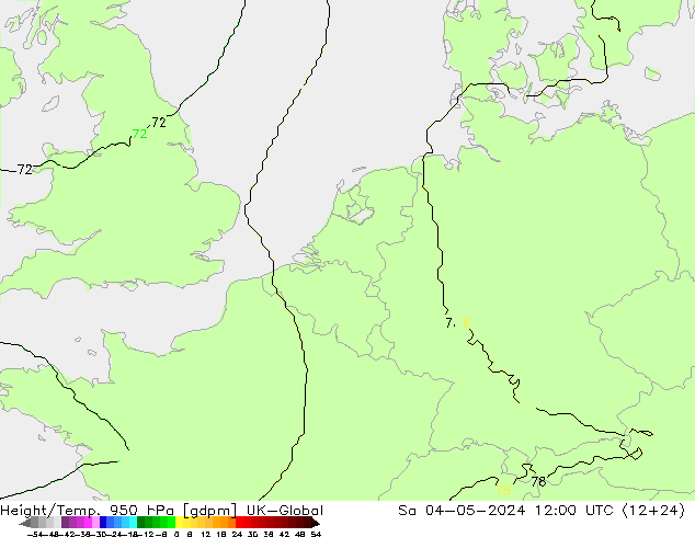 Height/Temp. 950 hPa UK-Global Sa 04.05.2024 12 UTC