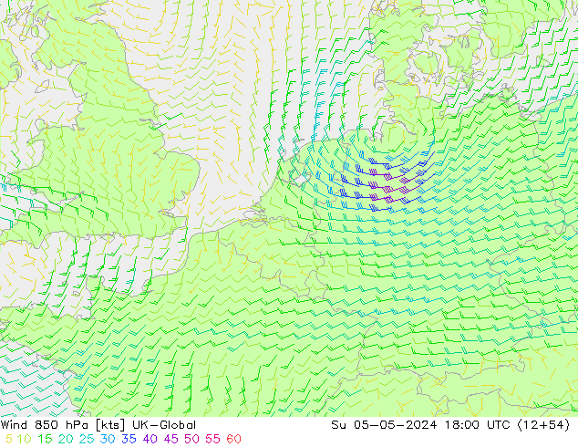 Wind 850 hPa UK-Global Su 05.05.2024 18 UTC