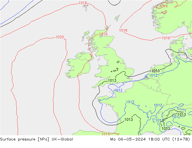 Pressione al suolo UK-Global lun 06.05.2024 18 UTC