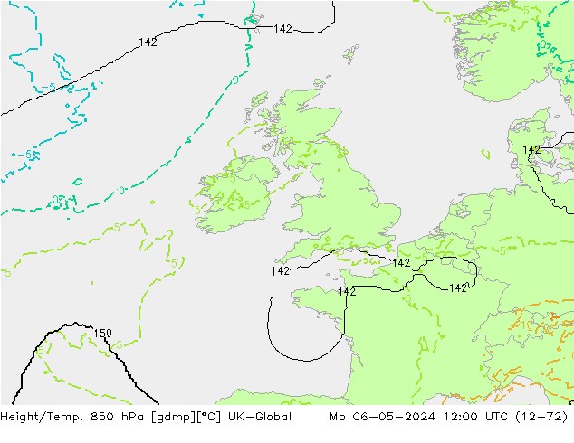Height/Temp. 850 hPa UK-Global pon. 06.05.2024 12 UTC