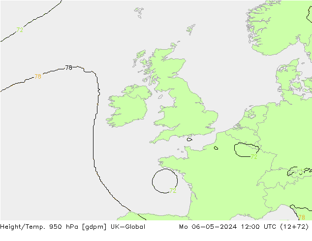 Height/Temp. 950 гПа UK-Global пн 06.05.2024 12 UTC