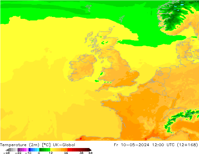 Temperature (2m) UK-Global Fr 10.05.2024 12 UTC