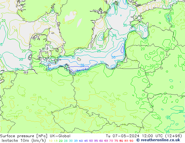 Isotachs (kph) UK-Global mar 07.05.2024 12 UTC