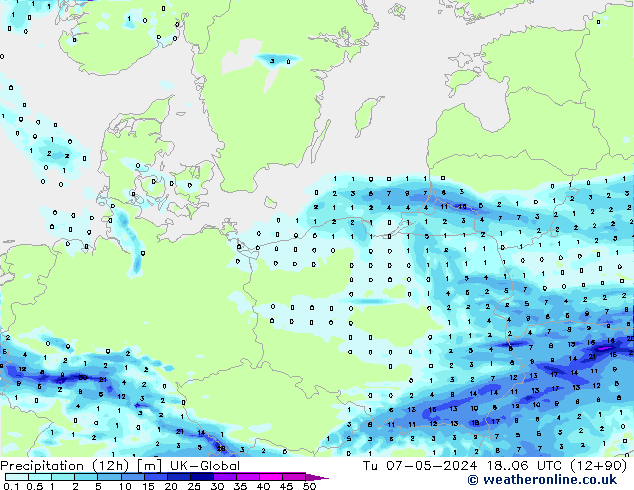 Precipitation (12h) UK-Global Tu 07.05.2024 06 UTC