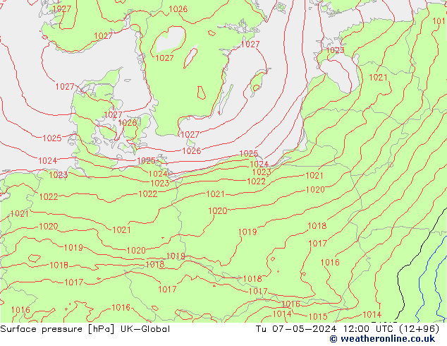 Presión superficial UK-Global mar 07.05.2024 12 UTC