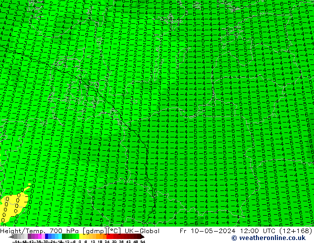 Height/Temp. 700 hPa UK-Global Fr 10.05.2024 12 UTC