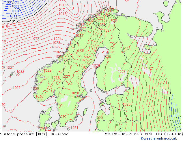 Surface pressure UK-Global We 08.05.2024 00 UTC