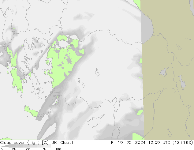 Cloud cover (high) UK-Global Fr 10.05.2024 12 UTC