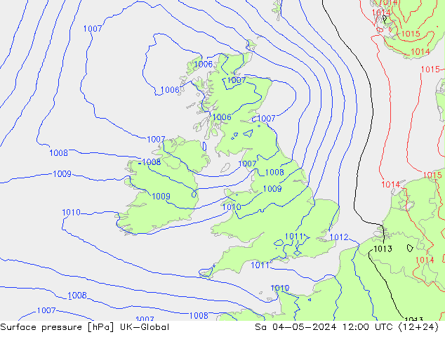 Presión superficial UK-Global sáb 04.05.2024 12 UTC