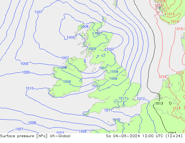 Atmosférický tlak UK-Global So 04.05.2024 12 UTC