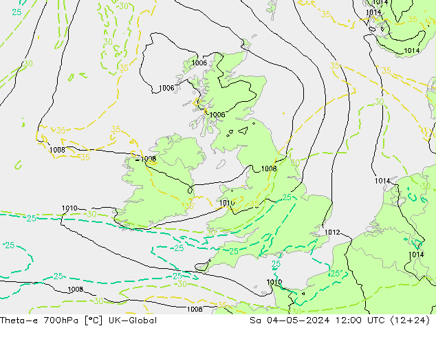 Theta-e 700hPa UK-Global So 04.05.2024 12 UTC