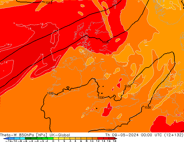 Theta-W 850hPa UK-Global Th 09.05.2024 00 UTC