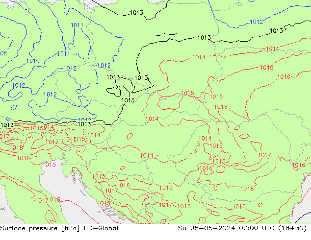 Atmosférický tlak UK-Global Ne 05.05.2024 00 UTC