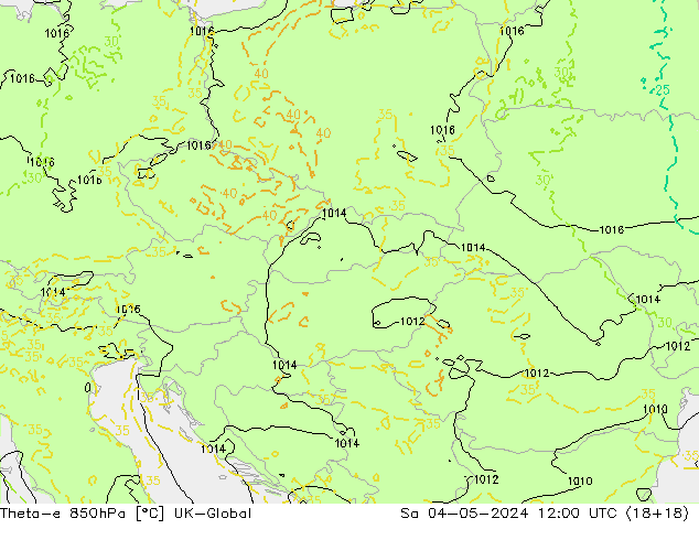 Theta-e 850hPa UK-Global Sáb 04.05.2024 12 UTC