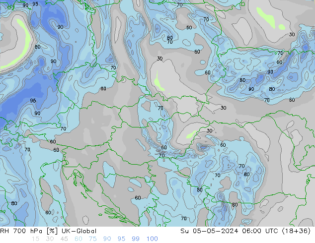 RH 700 hPa UK-Global Su 05.05.2024 06 UTC