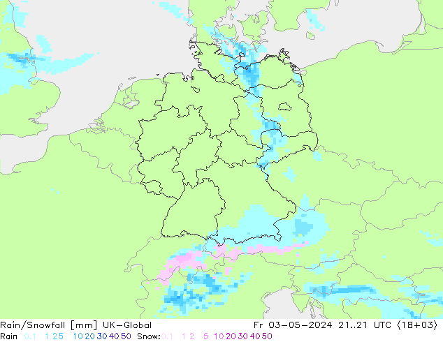 Rain/Snowfall UK-Global 星期五 03.05.2024 21 UTC