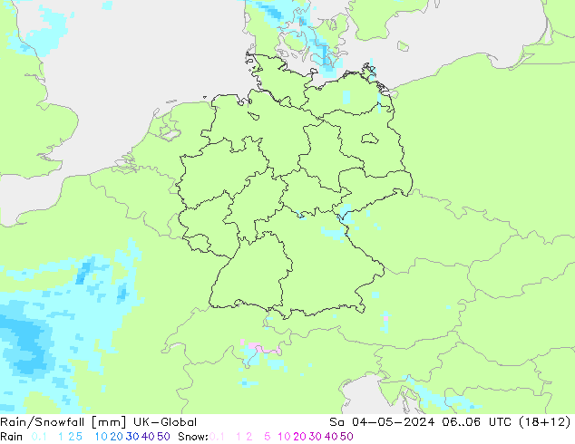 Rain/Snowfall UK-Global сб 04.05.2024 06 UTC