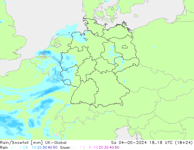 Rain/Snowfall UK-Global 星期六 04.05.2024 18 UTC