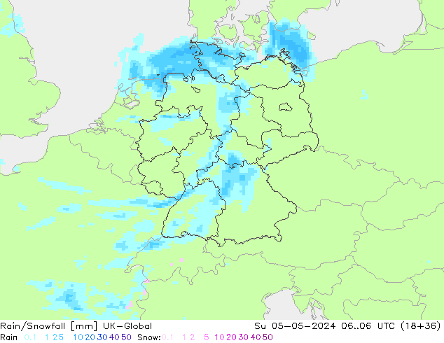 Rain/Snowfall UK-Global  05.05.2024 06 UTC