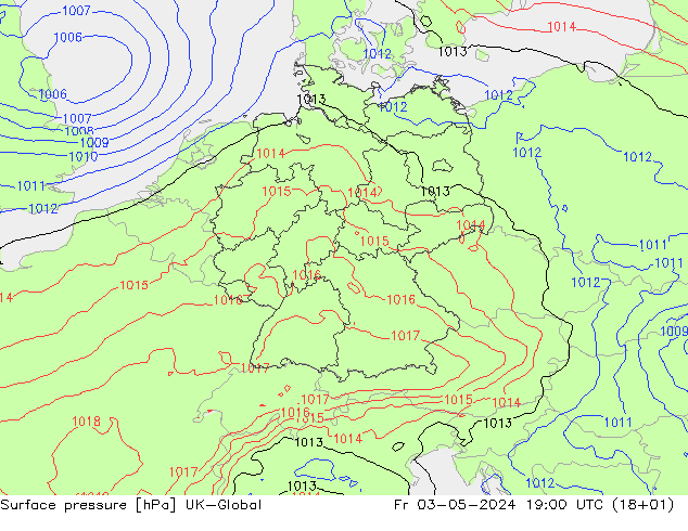 地面气压 UK-Global 星期五 03.05.2024 19 UTC