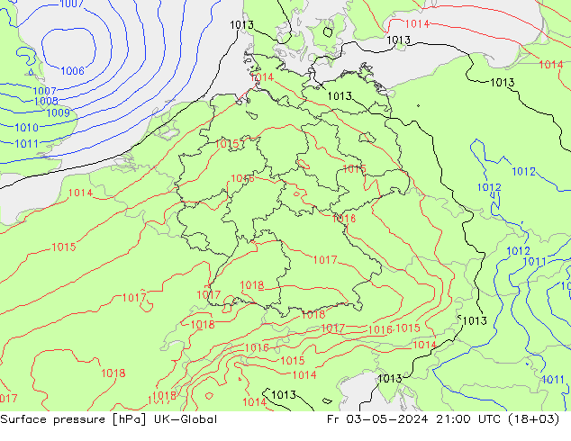 Presión superficial UK-Global vie 03.05.2024 21 UTC