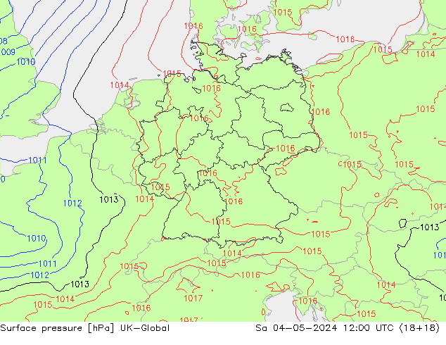 Atmosférický tlak UK-Global So 04.05.2024 12 UTC