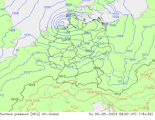 Atmosférický tlak UK-Global Ne 05.05.2024 09 UTC