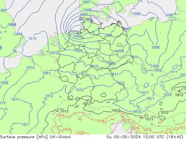 Atmosférický tlak UK-Global Ne 05.05.2024 12 UTC