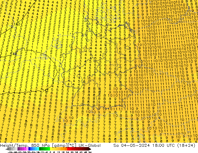 Height/Temp. 850 hPa UK-Global Sa 04.05.2024 18 UTC