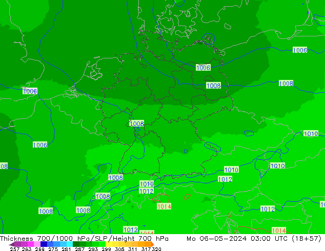 Thck 700-1000 hPa UK-Global lun 06.05.2024 03 UTC