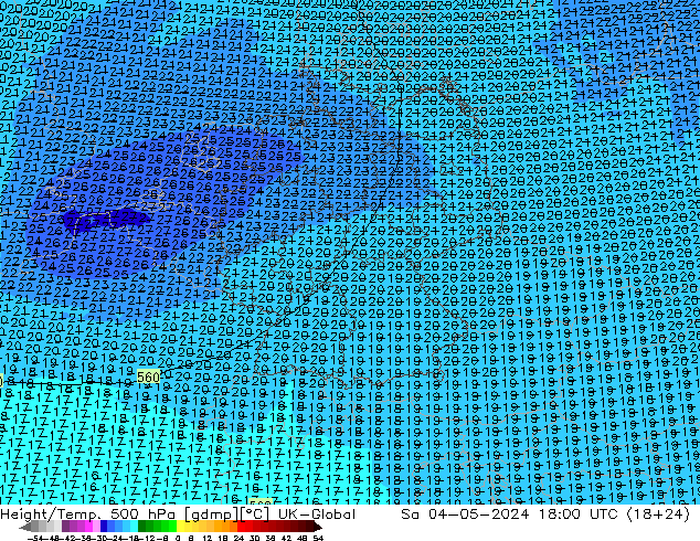 Height/Temp. 500 hPa UK-Global Sa 04.05.2024 18 UTC