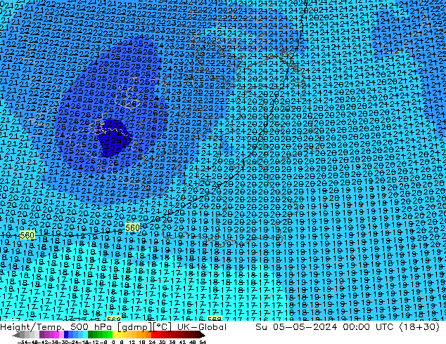 Height/Temp. 500 hPa UK-Global Su 05.05.2024 00 UTC