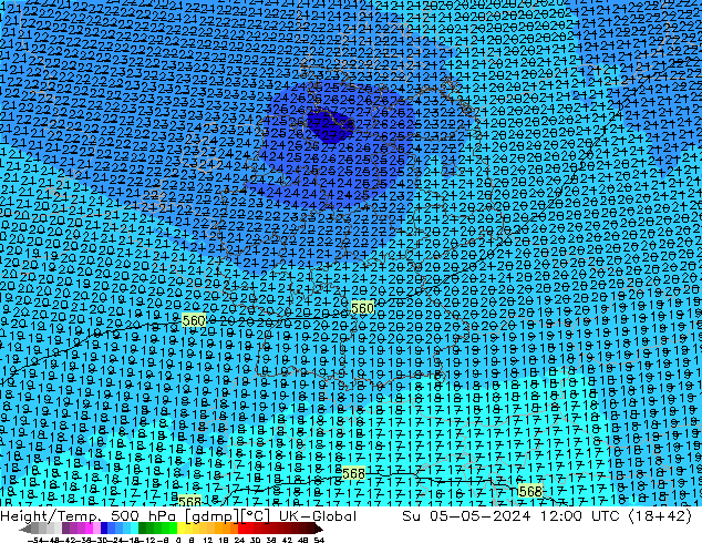 Géop./Temp. 500 hPa UK-Global dim 05.05.2024 12 UTC
