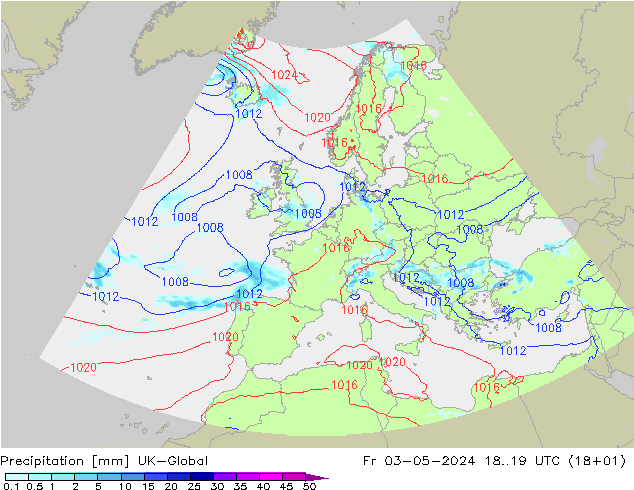 Precipitation UK-Global Fr 03.05.2024 19 UTC