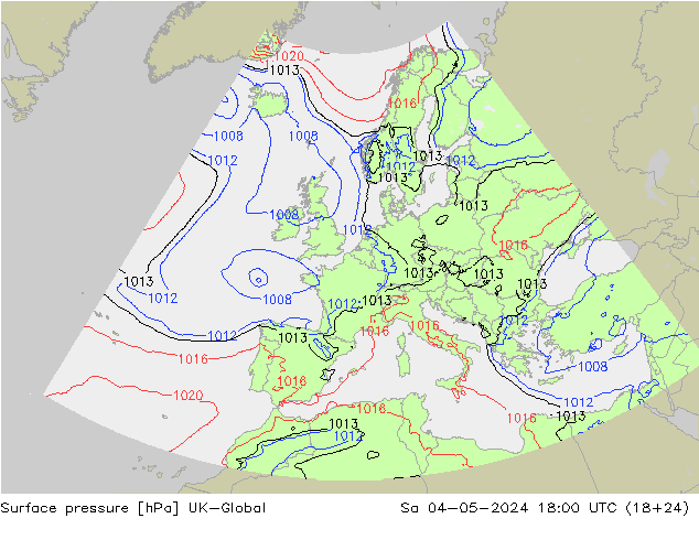 地面气压 UK-Global 星期六 04.05.2024 18 UTC