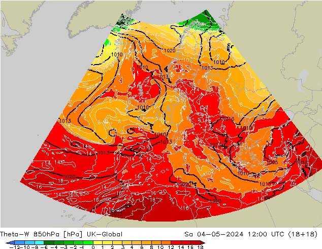 Theta-W 850hPa UK-Global sab 04.05.2024 12 UTC