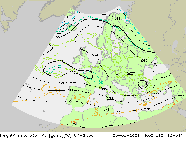 Height/Temp. 500 hPa UK-Global Fr 03.05.2024 19 UTC