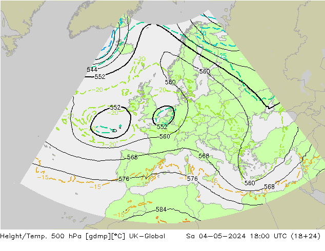 Height/Temp. 500 hPa UK-Global Sa 04.05.2024 18 UTC